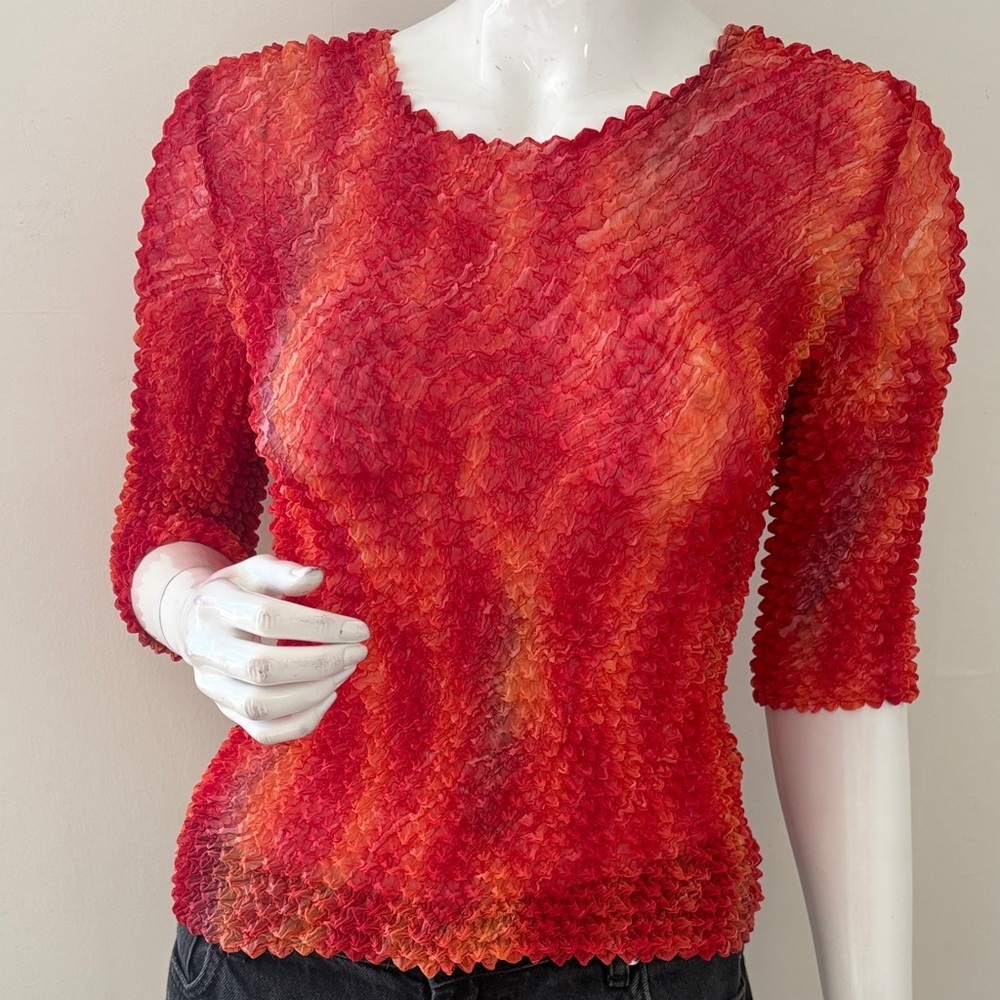 Vintage 90s Red & Orange Short Sleeve Popcorn Top